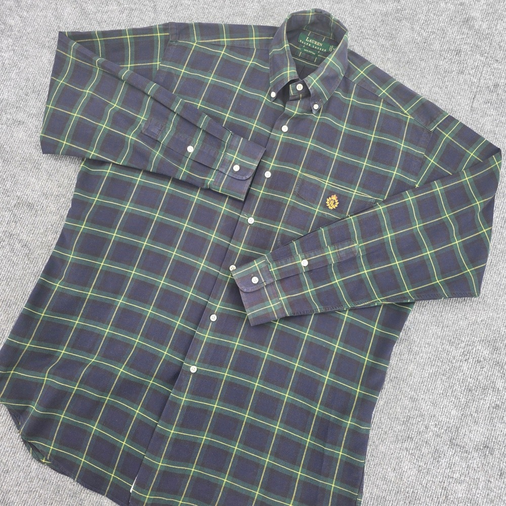 Lauren Ralph Lauren Green Navy Plaid Button Down Shirt Crest Logo Mens Medium